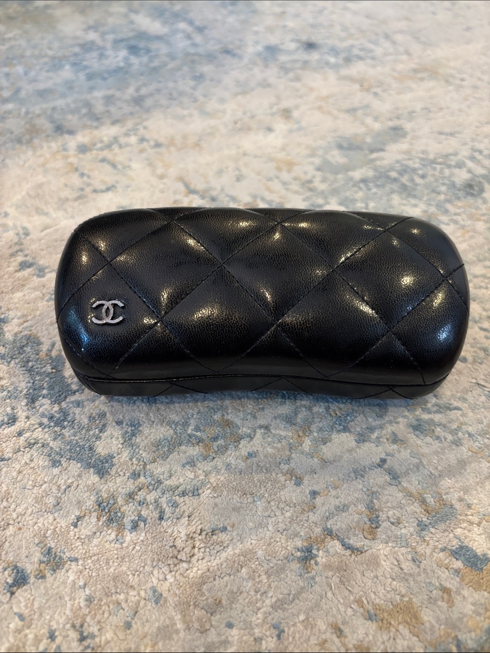 CHANEL Black Quilted Sunglasses Case with Silver CC Logo
